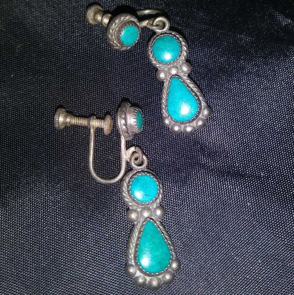 Very very old turquoise & silver earrings
